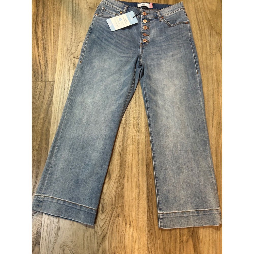 Cabi Palm Beach Crop Jeans 6282 Dream Weaver Wash Blue Wide Leg Button Fly 6
